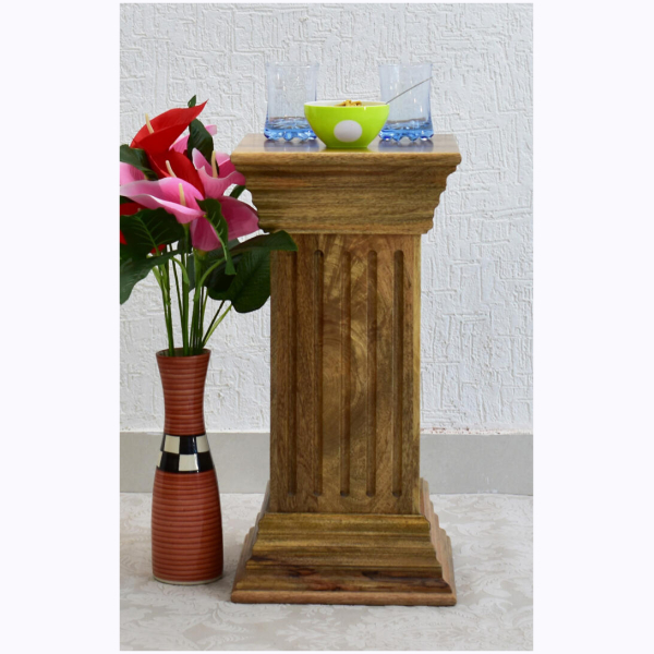 Multipurpose Pedestal/End Table/Vase Stand/Lamp Stand - Natural Teak - Image 2